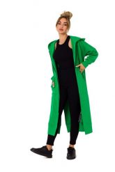 Długa Rozpinana Bluza z Kapturem - Zielona. Zielone bluzy z kapturem damskie MOE, l, z bawełny. Za 387.89 zł.