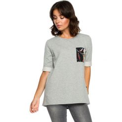 Bluzka w kolorze szarym. Szare bluzki damskie Be Wear, l, bez wzorów, z bawełny, bez kołnierzyka, bez ramiączek. Za 119.95 zł.