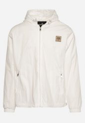 Biała Kurtka Wiatrówka z Naszywką i Kapturem Favema. Białe kurtki męskie Born2be, l, z aplikacjami, eleganckie. Za 89.99 zł.