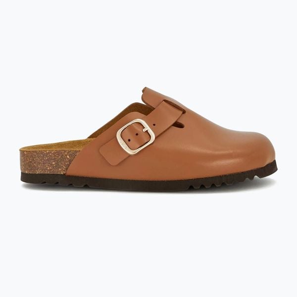 Klapki damskie Scholl Fae New Leather. Brązowe klapki damskie Scholl, bez wzorów, z materiału, bez obcasa. Za 299.99 zł.