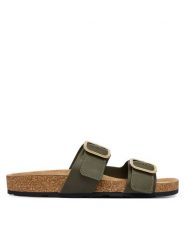 Tommy Hilfiger Klapki Leather Double Strap Cork Sandals FW0FW09118 Zielony. Zielone klapki damskie Tommy Hilfiger, bez wzorów, ze skóry, bez obcasa. Za 409.99 zł.