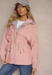 Różowa Kurtka Parka z Dodatkiem Bawełny Wykończona Troczkami Zapinana na Napy Velona. Czerwone kurtki damskie Renee, l, bez wzorów, z bawełny. Za 119.99 zł.