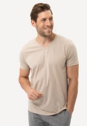 T-shirt z dekoltem w serek T-SLIT. Brązowe t-shirty męskie Volcano, l, bez wzorów, z bawełny, bez kołnierzyka. Za 59.99 zł.
