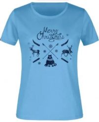 Damska koszulka James & Nicholson Jm Christmas Blue 2XL. Niebieskie t-shirty damskie Givova, m, bez wzorów, z bawełny, bez kołnierzyka. Za 118.99 zł.