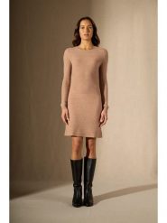 Perfect Cashmere Kaszmirowa sukienka w kolorze beżowym rozmiar: M. Brązowe sukienki damskie Perfect Cashmere, na co dzień, m, bez wzorów, z kaszmiru, bez kołnierzyka, bez ramiączek, mini, proste. Za 388.35 zł.