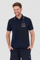 AERONAUTICA MILITARE Granatowa koszulka Polo M.C. Niebieskie koszulki polo męskie AERONAUTICA MILITARE, l, bez wzorów, bez ramiączek. W wyprzedaży za 369.99 zł.
