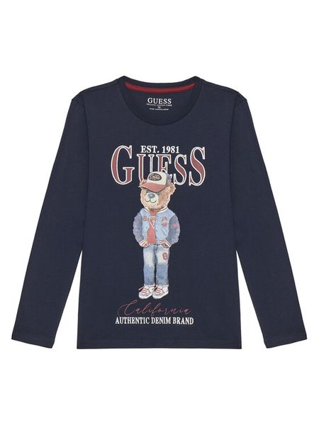 Guess Bluzka L5YI30 K8HM4 Granatowy Regular Fit. Niebieskie t-shirty chłopięce Guess, z aplikacjami, z bawełny, bez ramiączek. Za 79.99 zł.