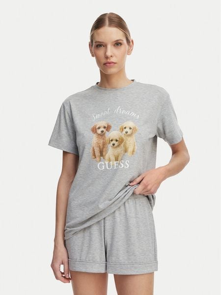 Guess Piżama O6GX05 KH110 Szary Relaxed Fit. Szare piżamy damskie Guess, xs, z aplikacjami, z syntetyku, bez ramiączek. Za 264.99 zł.