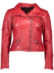 Buffalo Skórzana kurtka w kolorze czerwonym rozmiar: 44. Czerwone kurtki damskie Buffalo, bez wzorów, z materiału, bez kaptura. Za 347.99 zł.