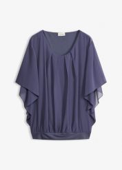 Szyfonowa bluzka z rękawami typu nietoperz. Zielone bluzki damskie bonprix, bez wzorów, z szyfonu, eleganckie, bez kołnierzyka, bez ramiączek. Za 149.99 zł.
