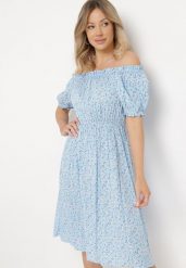 Niebieska Sukienka Midi z Wiskozy Hiszpanka w Kwiatowy Print Oserafia. Niebieskie sukienki damskie Born2be, m, bez wzorów, z wiskozy, boho, bez kołnierzyka, bez ramiączek, midi. W wyprzedaży za 55.99 zł.