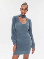 Guess Sukienka dzianinowa W3BK0Z Z3BS0 Granatowy Slim Fit. Niebieskie sukienki damskie Guess, xl, z aplikacjami, z dzianiny, bez kołnierzyka, bez ramiączek. Za 319.99 zł.