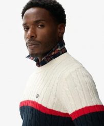 Superdry Sweter warkoczowy w paski z bawełny. Brązowe swetry męskie Superdry., m, z aplikacjami, z bawełny, bez kołnierzyka. Za 374.70 zł.