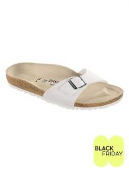 Birkenstock Klapki "Madrid" w kolorze białym rozmiar: 43. Białe klapki damskie Birkenstock, bez wzorów, bez obcasa. Za 220.45 zł.
