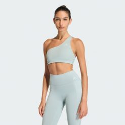 Biustonosz Optime Workout Rib One Shoulder Light Support. Zielone biustonosze sportowe damskie Adidas, bez wzorów. Za 219.00 zł.