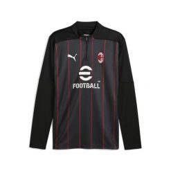 Męska bluza przedmeczowa AC Milan z zamkiem 1/4 PUMA Black For All Time Red. Czarne bluzy sportowe męskie Puma, bez wzorów, sportowe, bez kołnierzyka, bez ramiączek. W wyprzedaży za 335.70 zł.