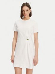 Lacoste Sukienka codzienna EF0583 Biały Regular Fit. Białe sukienki damskie Lacoste, na co dzień, bez wzorów, z bawełny, bez kołnierzyka, bez ramiączek, proste. Za 629.99 zł.