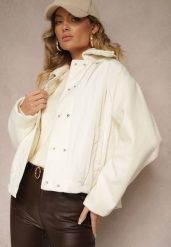 Biała Kurtka Zapinana na Napy z Odpinanym Kołnierzem i Materiałowymi Wstawkami Liolie. Białe kurtki damskie Renee, l, bez wzorów, z jeansu, bez kaptura. Za 279.99 zł.