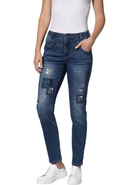 Heine Dżinsy - Skinny fit - w kolorze granatowym rozmiar: 38. Niebieskie jeansy damskie Heine. Za 91.77 zł.