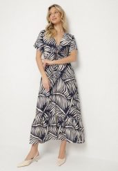 Niebieska Sukienka Wiskozowa Rozkloszowana w Liściasty Print Draledia. Niebieskie sukienki damskie Born2be, na imprezę, l, bez wzorów, z wiskozy, bez kołnierzyka, bez ramiączek, maxi, rozkloszowane. W wyprzedaży za 71.99 zł.