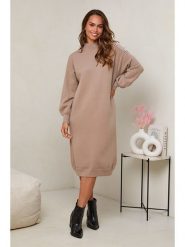 Soft Cashmere Sukienka dzianinowa w kolorze karmelowym rozmiar: 34/36. Brązowe sukienki damskie Soft Cashmere, na co dzień, bez wzorów, z dzianiny, klasyczne, bez kołnierzyka, bez ramiączek, midi, proste. Za 122.67 zł.