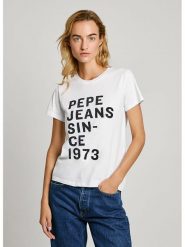 Pepe Jeans Koszulka w kolorze białym rozmiar: S. Białe bluzki damskie Pepe Jeans, s, bez wzorów, z bawełny, bez kołnierzyka, bez ramiączek. Za 96.60 zł.