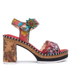 Sandały Laura Vita. Czerwone sandały damskie Laura Vita, bez wzorów, bez obcasa, na słupku. Za 459.99 zł.