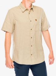 Koszula podróżnicza Fjallraven Ovik Travel Shirt SS. Żółte koszule męskie Fjällräven, s, bez wzorów, z materiału, bez kołnierzyka, bez ramiączek. Za 401.49 zł.