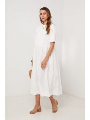 Lin Passion Sukienka w kolorze białym rozmiar: 40/42. Białe sukienki damskie Lin Passion, bez wzorów, z bawełny, klasyczne, bez kołnierzyka, bez ramiączek, midi. Za 130.99 zł.