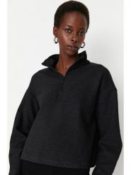 Trendyol Bluza w kolorze antracytowym rozmiar: M. Czarne bluzy bez kaptura damskie Trendyol, m, z bawełny. Za 48.16 zł.