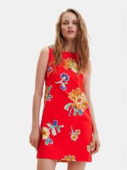 Desigual Sukienka codzienna 23SWVW70 Czerwony Slim Fit. Czerwone sukienki damskie Desigual, na co dzień, s, bez wzorów, z wiskozy, bez kołnierzyka, bez ramiączek, proste. Za 359.99 zł.