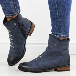 Niebieskie botki damskie zimowe Jezzi Asa62-16. Niebieskie botki damskie Jezzi, na jesień, z materiału, eleganckie, bez obcasa, na obcasie, bez zapięcia. Za 249.00 zł.