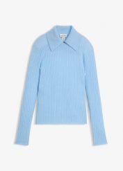 Prążkowany sweter z wełny merino. Czarne swetry klasyczne damskie bonprix, na jesień, prążkowane, bez kołnierzyka. Za 189.99 zł.