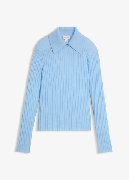 Prążkowany sweter z wełny merino. Czarne swetry klasyczne damskie bonprix, na jesień, prążkowane, bez kołnierzyka. Za 189.99 zł.
