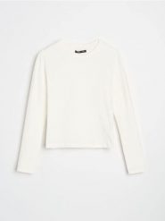 Koszulka z długimi rękawami w stylu basic - kremowy. Białe t-shirty damskie Sinsay, l, bez wzorów, bez kołnierzyka. Za 17.99 zł.