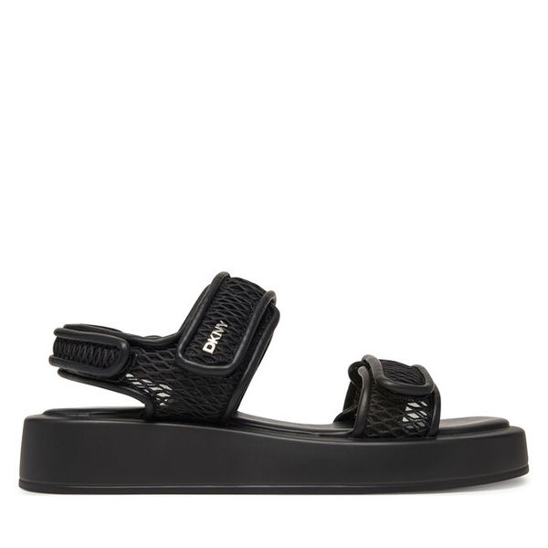 Sandały DKNY. Czarne sandały damskie DKNY, bez wzorów, bez obcasa, na płaskiej podeszwie. Za 539.99 zł.