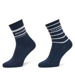 Skarpety długie Tommy Hilfiger. Niebieskie skarpetki damskie Tommy Hilfiger, bez wzorów. Za 59.99 zł.