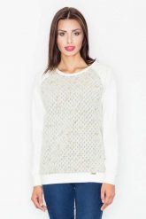 Jasnoszara Bluza z Geometryczną Fakturą. Szare bluzy bez kaptura damskie Figl, l, z bawełny. Za 239.00 zł.