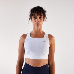 Koszulka do biegania bez rękawów damska Kiprun crop top. Białe bluzki sportowe damskie KIPRUN, l, z materiału, bez kołnierzyka, bez ramiączek. Za 159.99 zł.