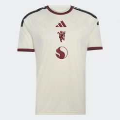 Koszulka piłkarska ADIDAS Manchester United 26/27 trzecia. Czerwone bluzki sportowe damskie Adidas, m, z materiału, bez kołnierzyka, bez ramiączek. Za 439.99 zł.