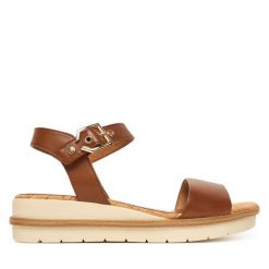 Sandały Tamaris. Brązowe sandały damskie Tamaris, bez wzorów, bez obcasa, na koturnie. Za 329.99 zł.