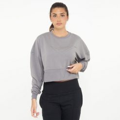 Krótka sportowa bluza z bawełny F ESSENCE ciemnoszara. Szare bluzy sportowe damskie Legea, xl, bez wzorów, z bawełny, bez ramiączek, długie, bez kaptura. Za 92.00 zł.