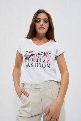 Bawełniany t-shirt z napisem biały. Białe t-shirty damskie MOODO, s, bez wzorów, z bawełny, bez kołnierzyka. W wyprzedaży za 29.99 zł.