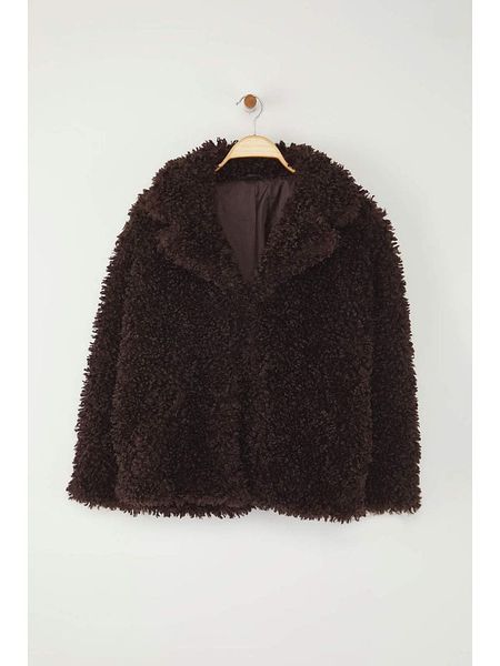 Trendyol Płaszcz pluszowy w kolorze ciemnobrązowym rozmiar: L. Brązowe płaszcze damskie Trendyol, l, bez wzorów. Za 183.15 zł.