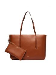 Calvin Klein Torebka Foil Logo Tote W/Pouch LV04F3274G Brązowy. Brązowe torebki klasyczne damskie CALVIN KLEIN, bez wzorów, ze skóry, bez dodatków. Za 649.99 zł.