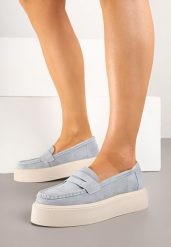 Niebieskie Skórzane Półbuty Mokasyny na Grubej Podeszwie Sadelise. Niebieskie mokasyny damskie Born2be, z jeansu. Za 169.99 zł.