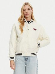 Guess Jeans Kurtka bomber W5RL43 WHAA2 Beżowy Regular Fit. Brązowe kurtki damskie Guess Jeans, l, z aplikacjami, z jeansu, bez kaptura. Za 389.99 zł.