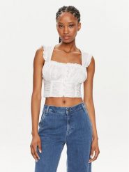 Guess Bluzka W4GH79 WAF10 Biały Regular Fit. Białe bluzki damskie Guess, xl, z aplikacjami, z bawełny, bez ramiączek. Za 529.99 zł.