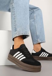 Czarno-Białe Sneakersy Tenisówki Ozdobione Paskami Naire. Czarne trampki i tenisówki damskie Born2be, bez wzorów, z jeansu. Za 109.99 zł.