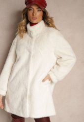 Jasnobeżowy Płaszcz z Futerka o Prostym Kroju ze Stójką i Kieszeniami Saliratia. Brązowe płaszcze damskie Renee, l, bez wzorów, biznesowe. Za 309.99 zł.